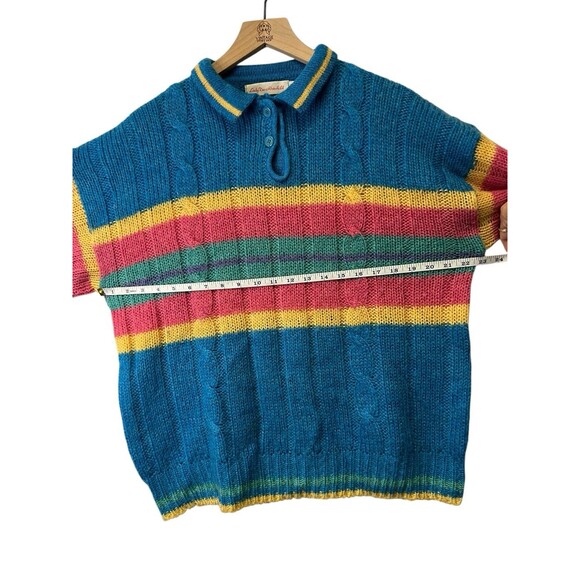 Vintage Lady De Rotchild Blue Stripe Cable Knit Collared Sweater Women's Size 42 - Picture 8 of 10